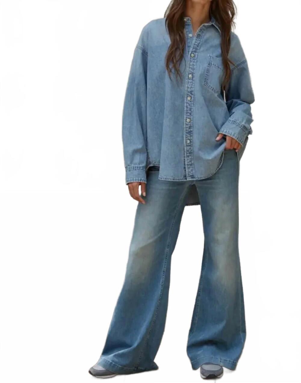 NEW BY TOGETHER classic denim button down shirt in blue